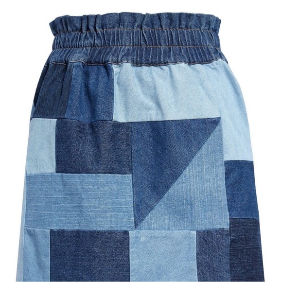 Sea New York Blue Patchwork Denim Mini Skirt – Elastic Waist Size M NWOT - Picture 2 of 7